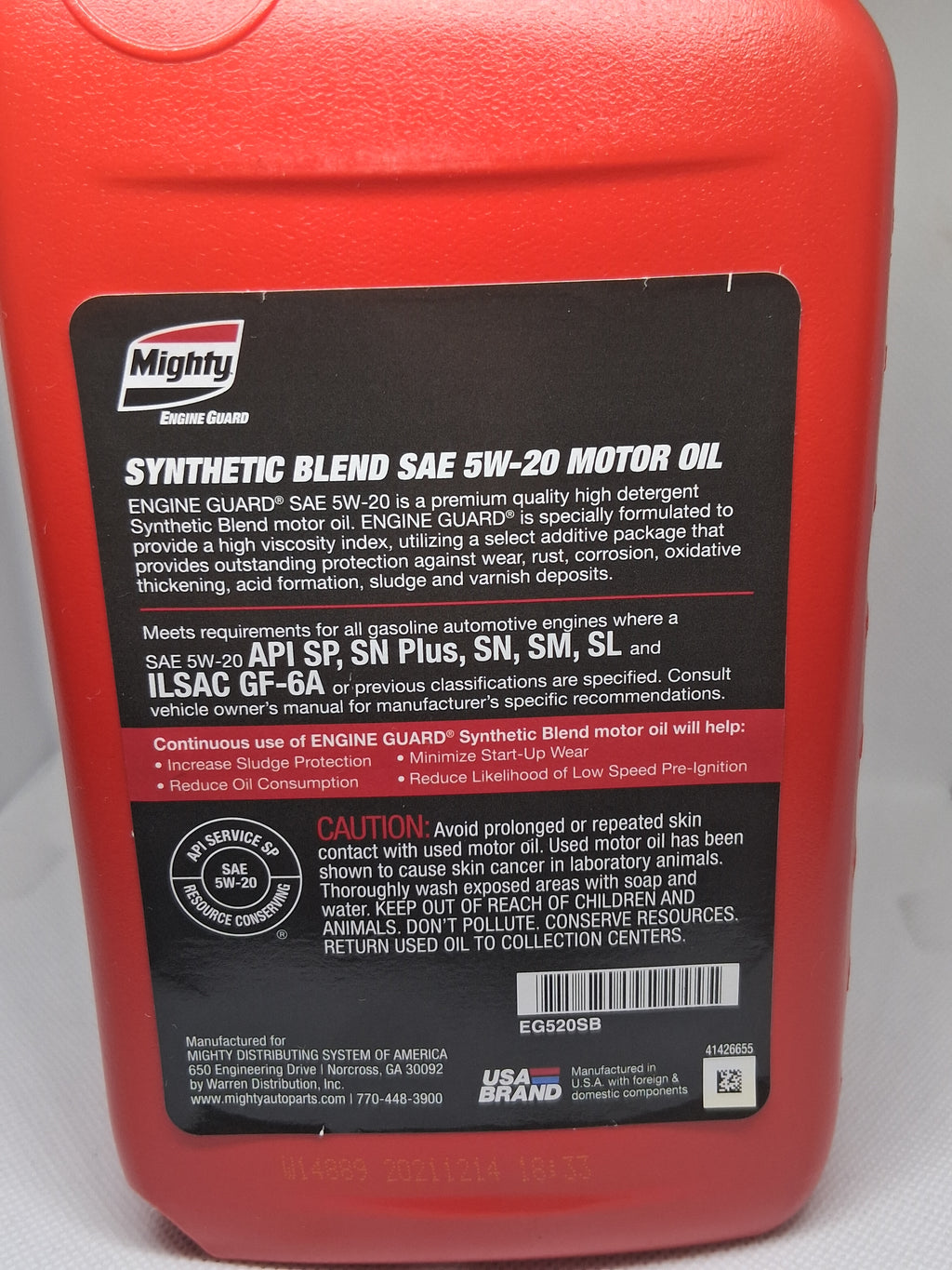 Mighty Engine Guard 5W-20 Synthetic Blend Motor Oil – 1 Quart