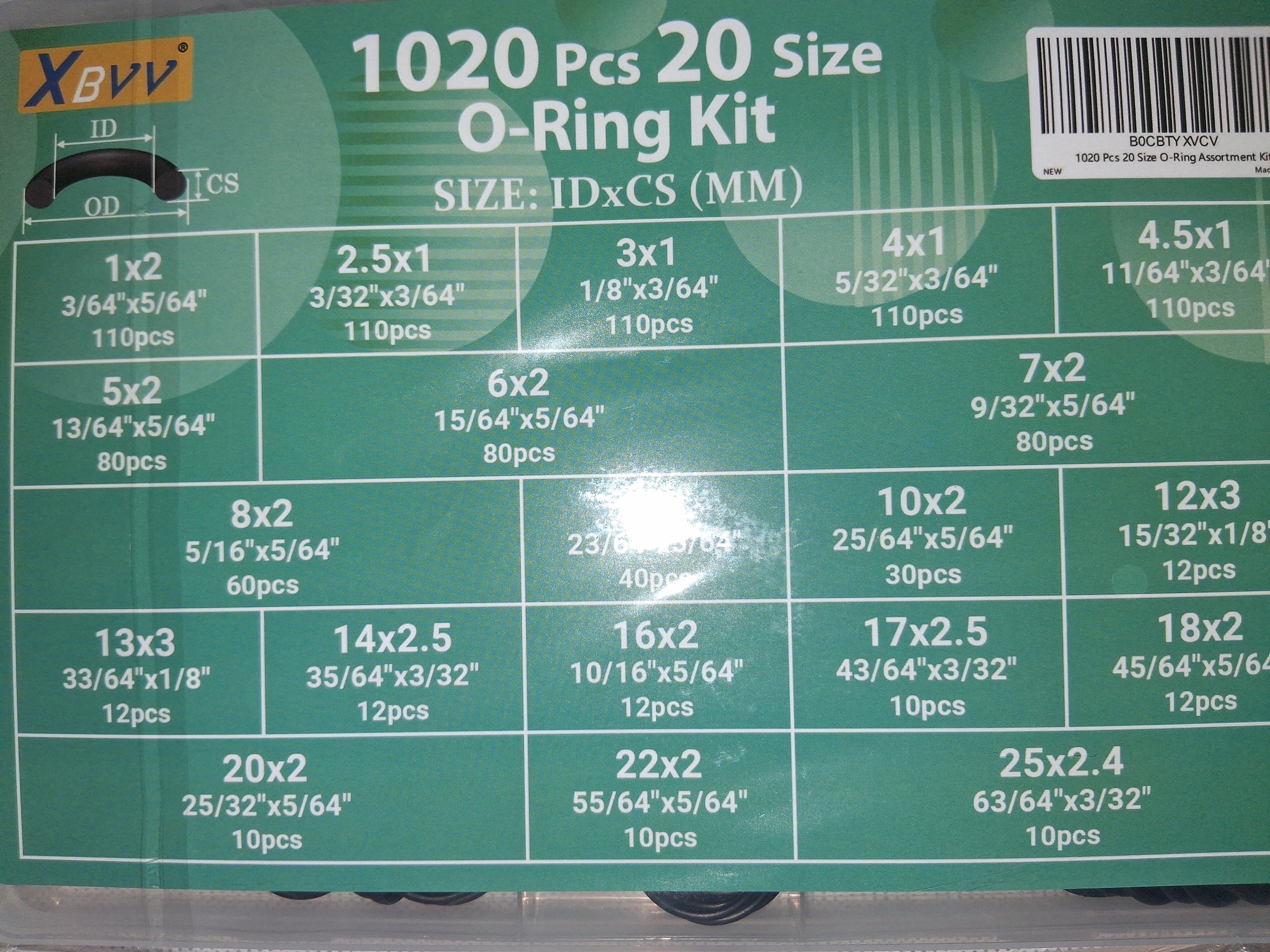 1020-Piece Nitrile Rubber O-Ring Assortment Kit