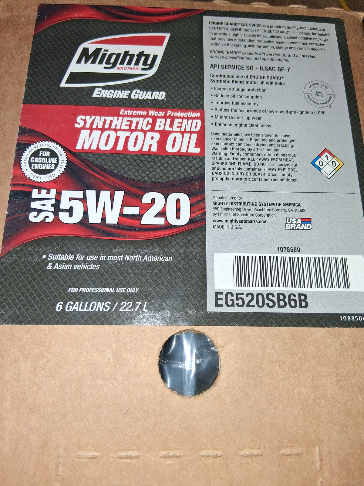 Mighty Engine Guard SAE 5W-20 Synthetic Blend Motor Oil – 6 Gallon Bag-in-Box