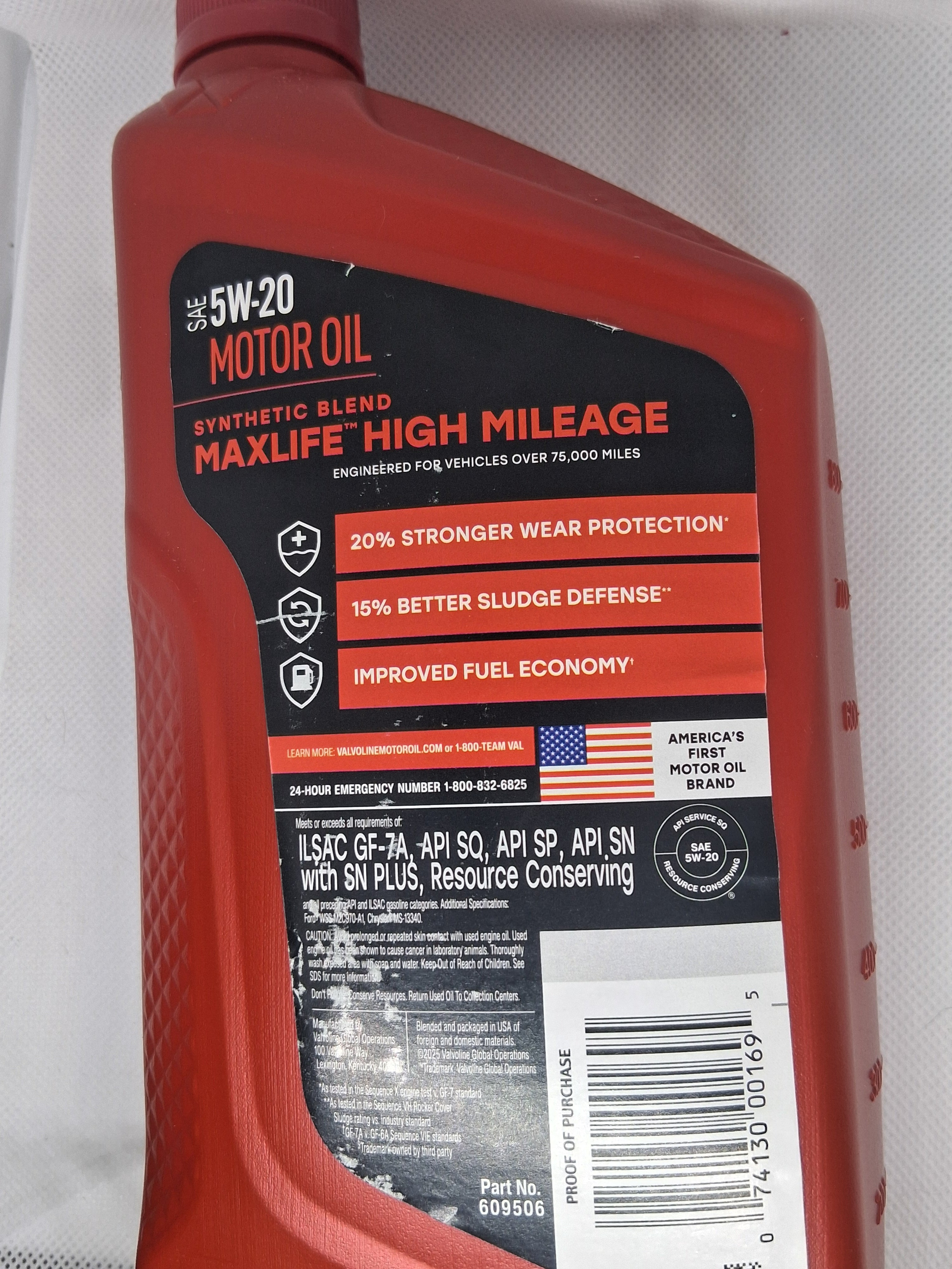 Valvoline MaxLife High Mileage SAE 5W-20 Synthetic Blend Motor Oil – 1 Quart